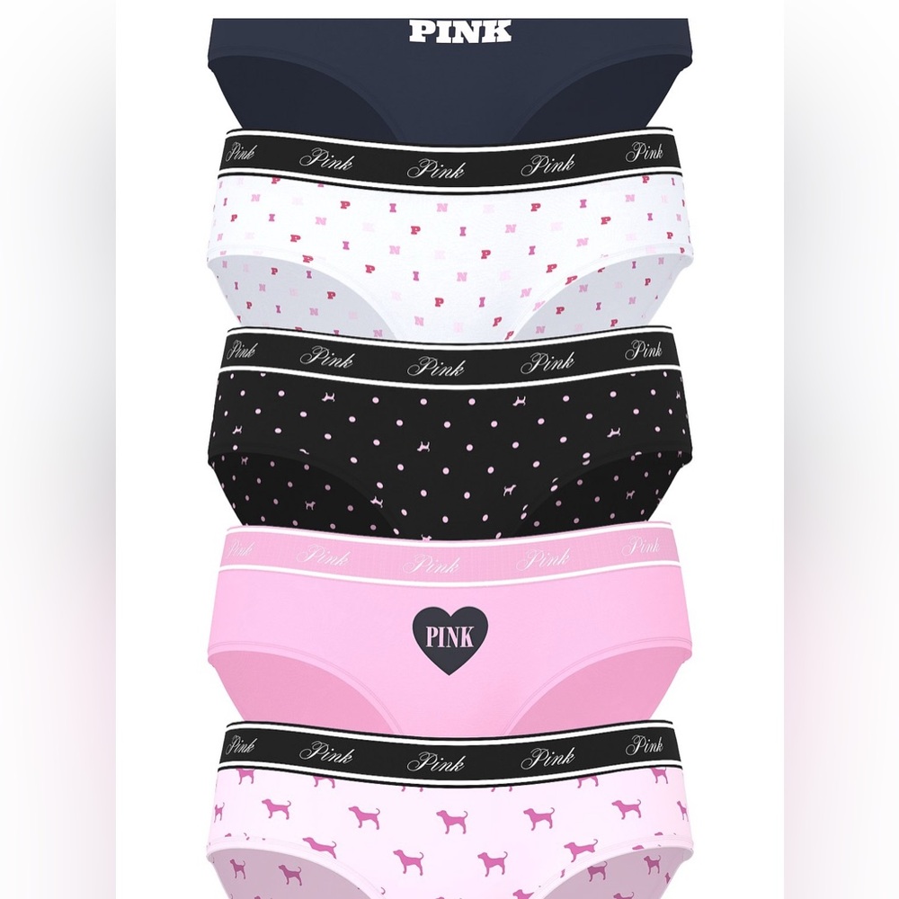 VICTORIA’S SECRET PINK
5-PACK LOGO COTTON HIPHUGGER PANTIES NWT